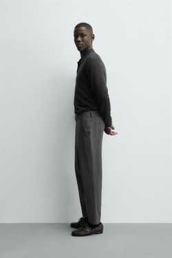 ZARA БРЮКИ ЧИНОС ИЗ КОМФОРТНОЙ РЕЛЬЕФНОЙ ТКАНИ, НАТУРАЛЬНЫЙ СЕРЫЙ