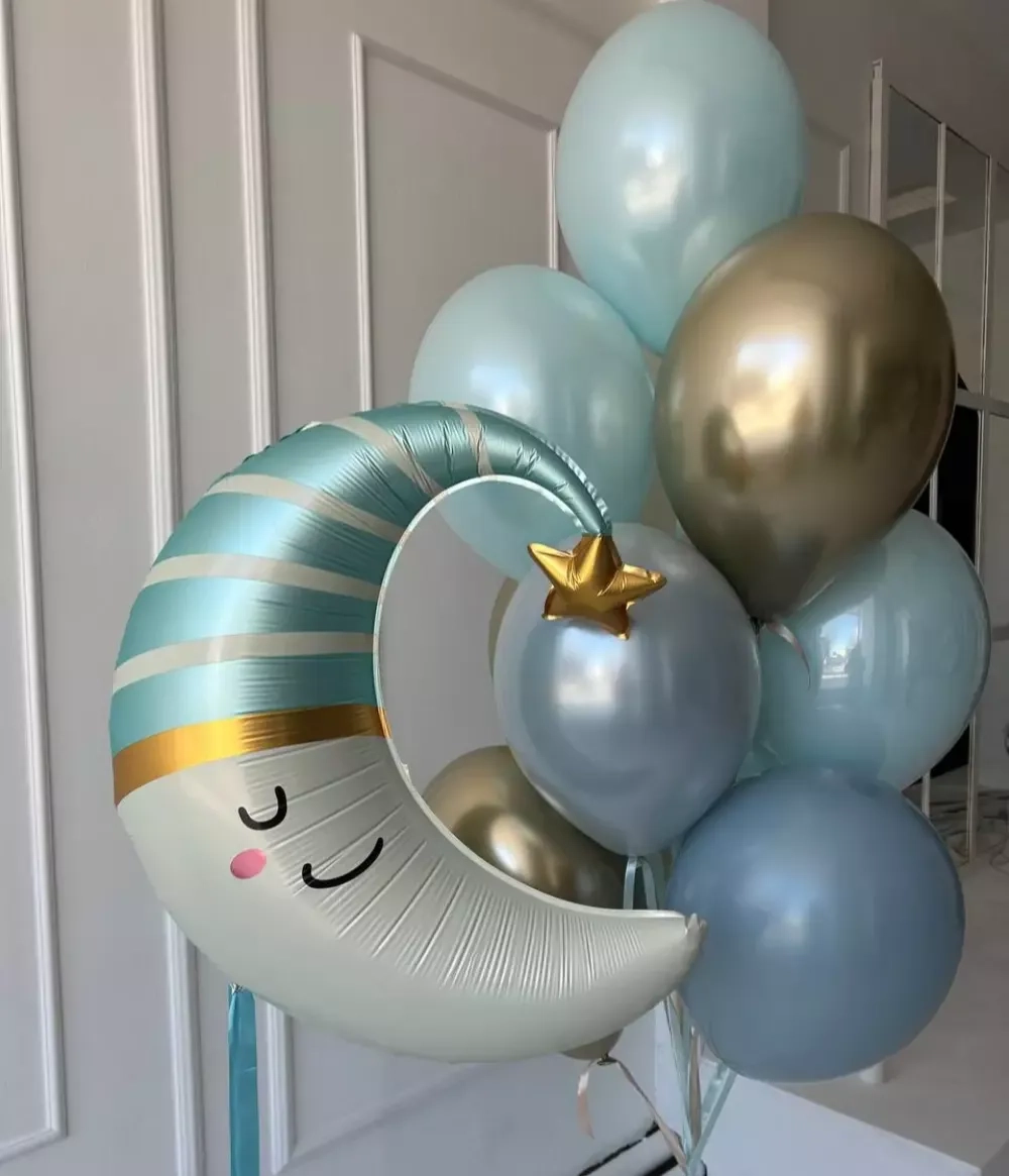 Фольгированный шар-фигура «Спящий полумесяц» в голубом цвете, 71 см