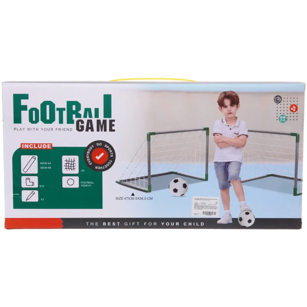 Набор тренировочный для футбола ZG270-229: ворота 47*36,5*36,5 см 2 шт., мяч 10 см, насос