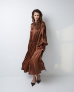 Платье-рубашка макси из шелка Берберри шоколадный