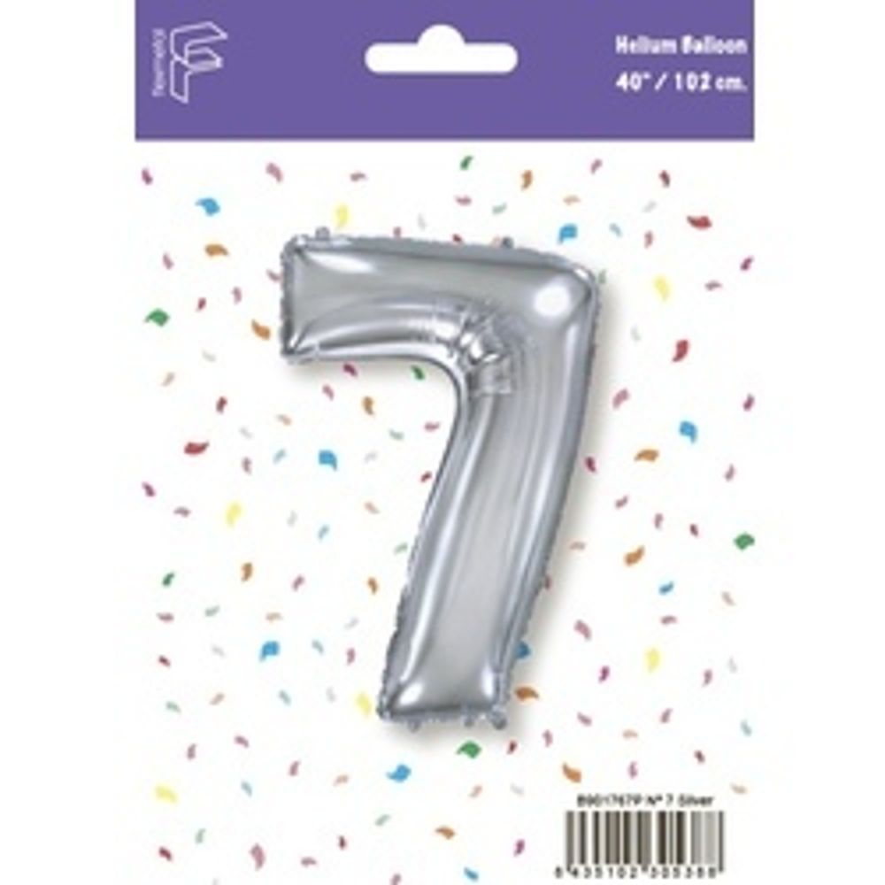 Шар (40''/102 см) Цифра, 7, Серебро, 1 шт. в уп.