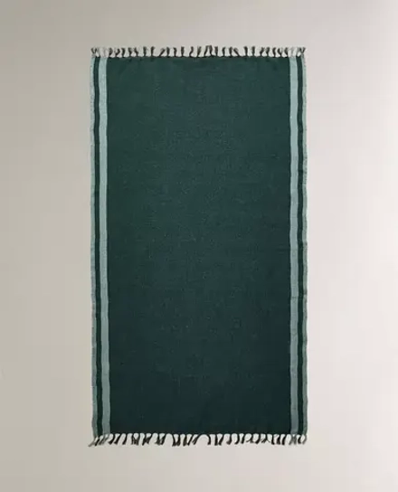 ZARA HOME ЛЬНЯНОЕ ПЛЯЖНОЕ ПОЛОТЕНЦЕ С ПОЛОСКОЙ, ЗЕЛЕНЫЙ