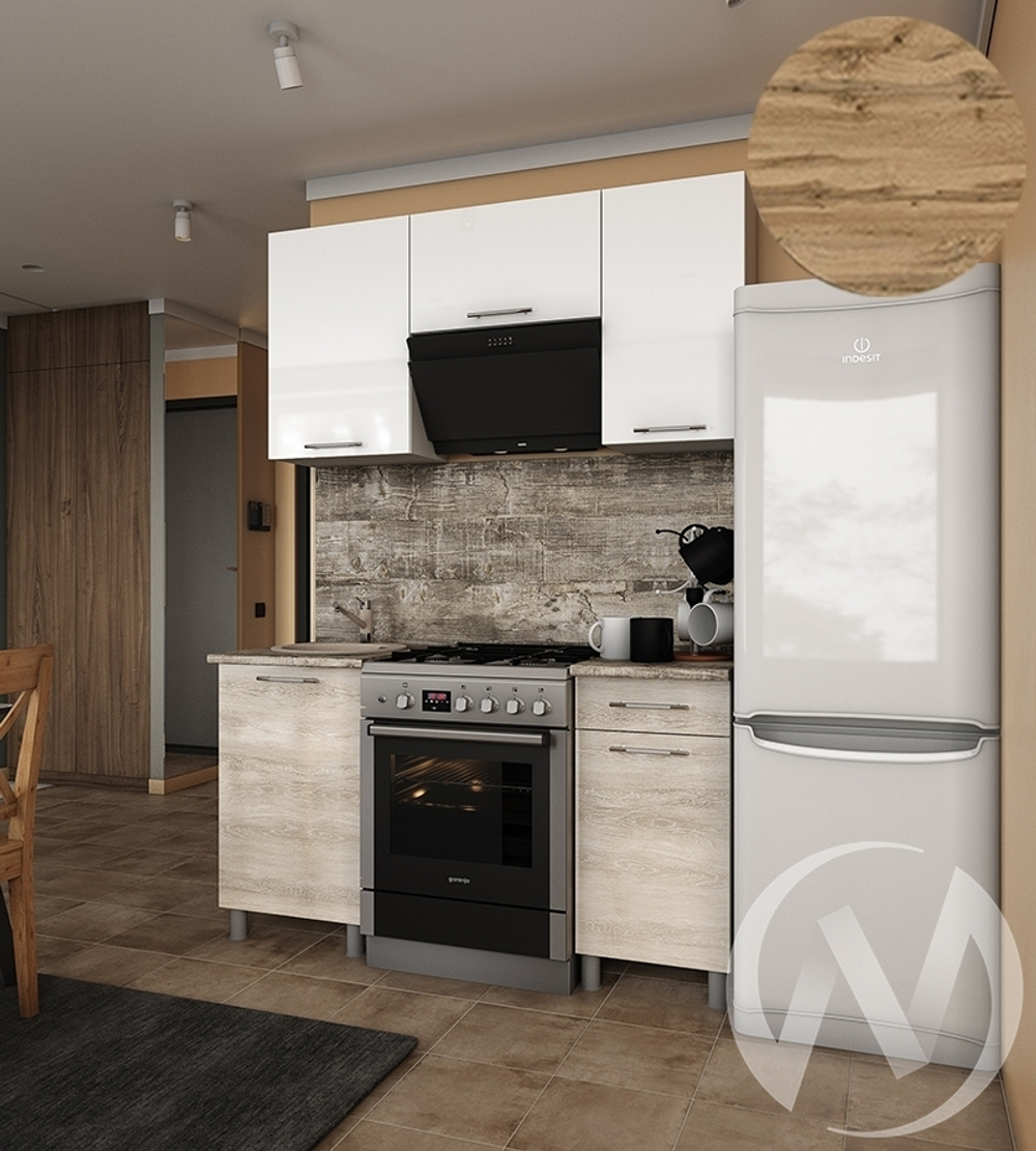 Кухня Нора 1.5м с окапом (корпус белый/белый; дуб шале светлый)