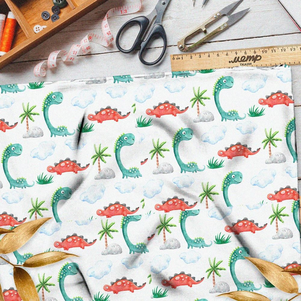 Ткань поплин динозаврики