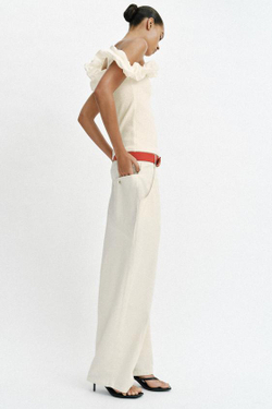 ZARA АСИММЕТРИЧНЫЙ ТОП БУКЛЕ, ЭКРЮ