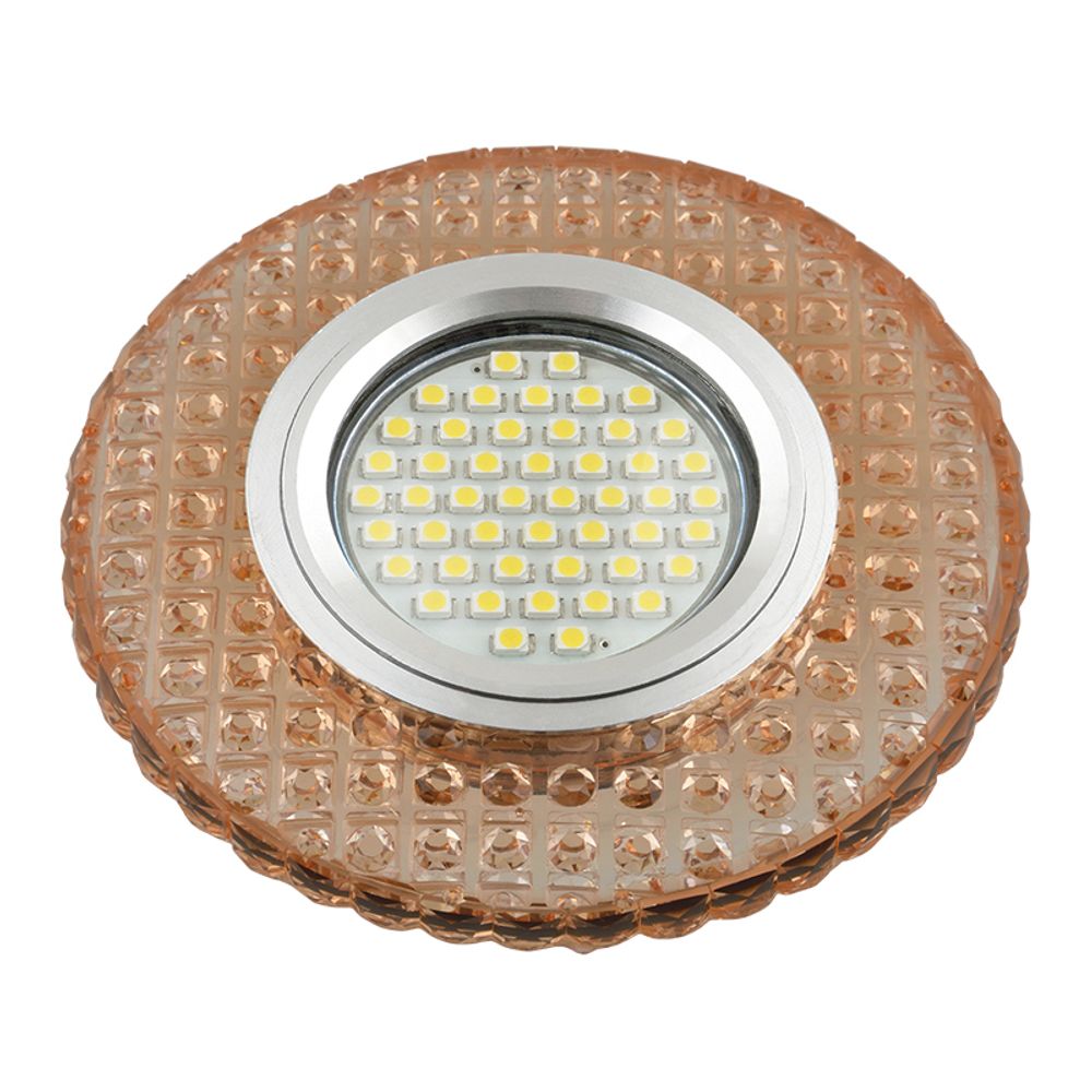 DLS-L143 GU5.3 GLASSY/LIGHT TEA Светильник декоративный встраиваемый, серия Luciole. Без лампы, цоколь GU5.3. Доп. светодиодная подсветка 3Вт. Стекло.