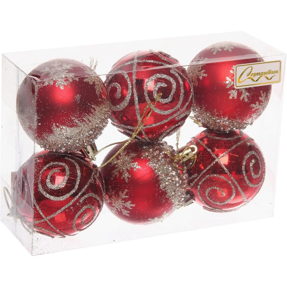 Набор шаров «Снежный тепет» 6 см (в наборе 6 шт), Красный