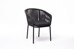 "Бордо" стул плетеный из роупа, каркас алюминий темно-серый (RAL7024) шагрень, роуп серый 15мм, ткань темно-серая 027