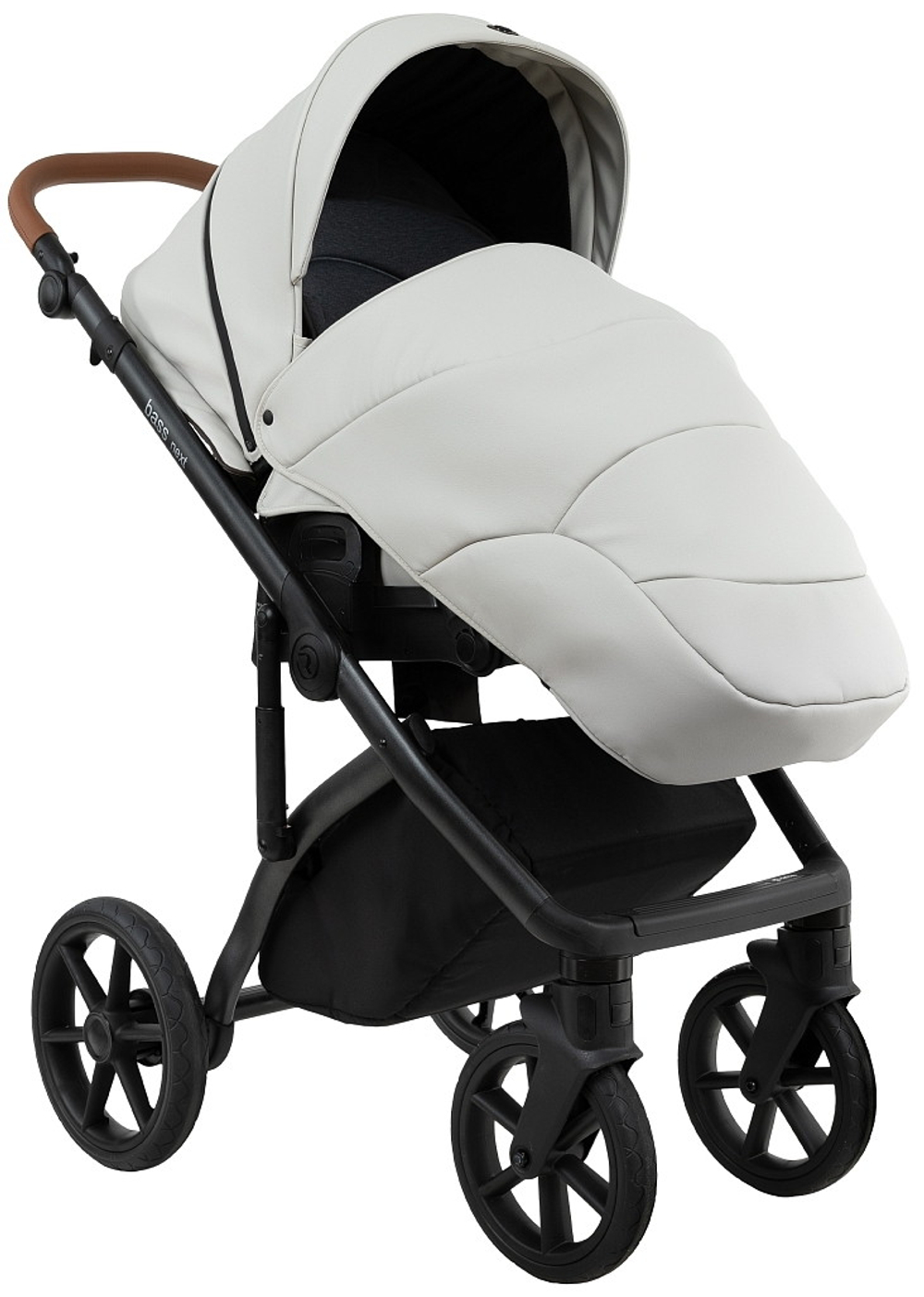 Детская коляска Roan Bass Next Кожа 2.0 3 в 1 с автокреслом Tutis Elo Lux EduSky Black BNL/70/2 Island Stone /Black/ руч.Коричневый