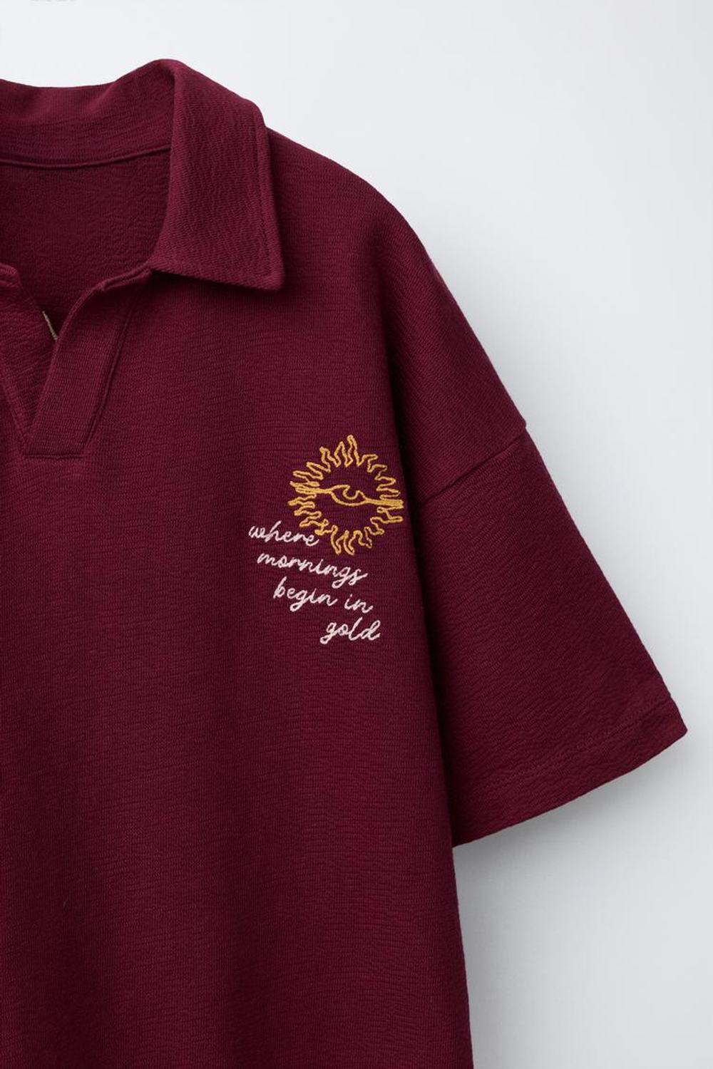 ZARA ПОЛО С ВЫШИВКОЙ, ГРАНАТОВЫЙ