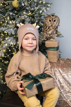 Шапка зимняя вязаная (Бархатный беж) Олененок
