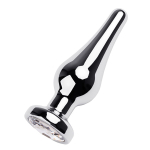 Серебристая вытянутая анальная пробка 10см с прозрачным кристаллом ToyFa Metal 717049-10