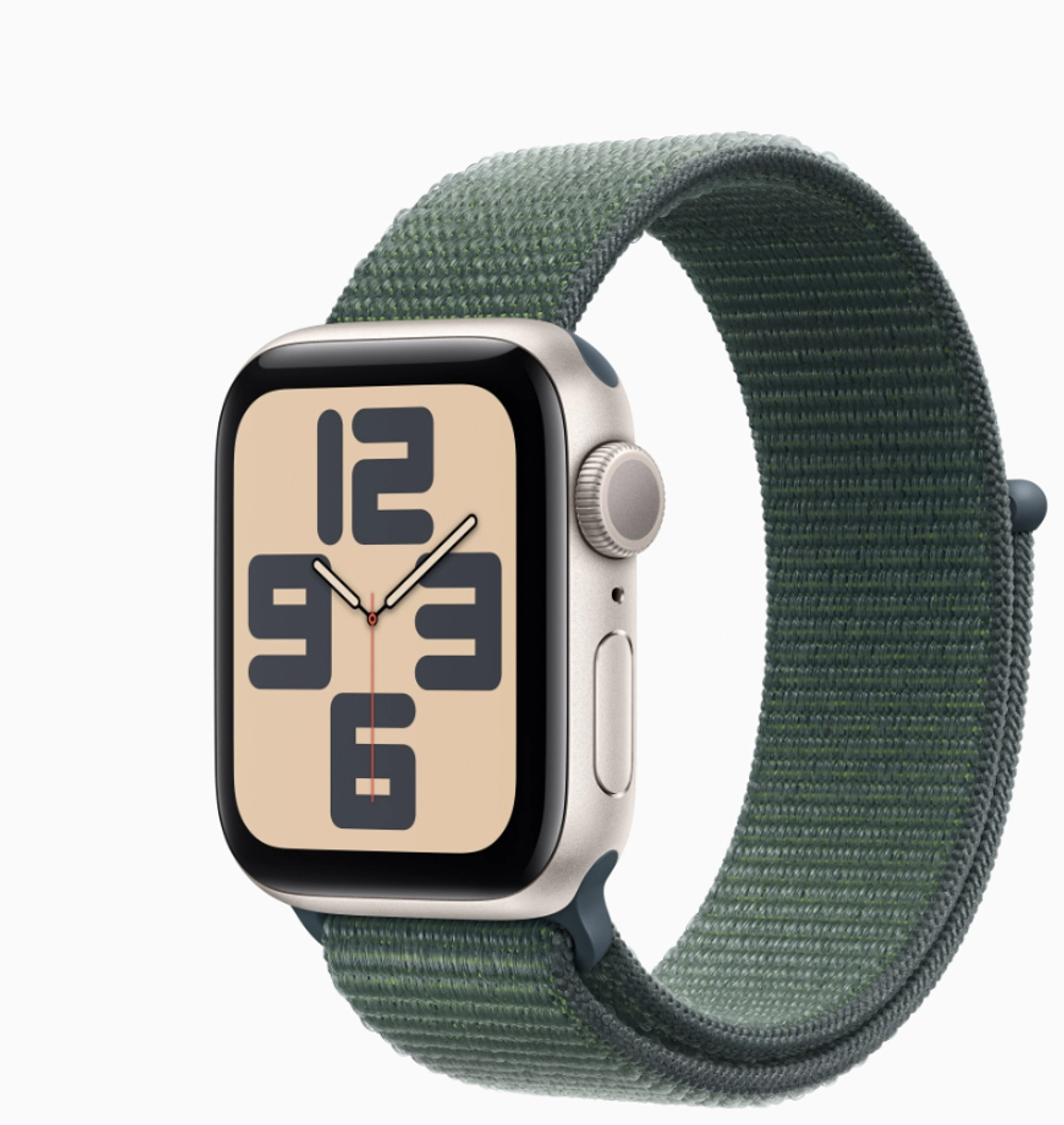 Apple Watch SE 2024 GPS 44mm Starlight Aluminum Case with Sport Loop Lake Green (ремешок Спортивная петля цвета Зеленое озеро) MXEW3