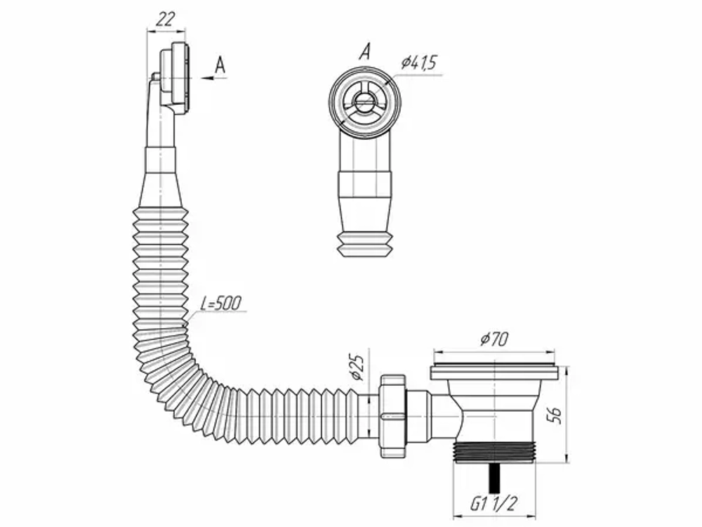 Перелив для мойки 1 1/2" с круглым вертикальным корпусом АНИ Пласт N120