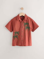 Рубашка с коротким рукавом и вышивкой для мальчика Next AB7-075, Кирпичный