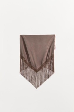 ZARA ПЛАТОК ИЗ ВИСКОЗЫ С БАХРОМОЙ, СВЕТЛО-КОРИЧНЕВЫЙ