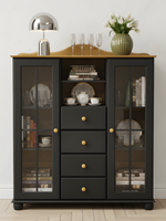 Шкаф-витрина двухдверная Бритта из сосны, с 4 ящиками, 113х32х128 см, серый/антик