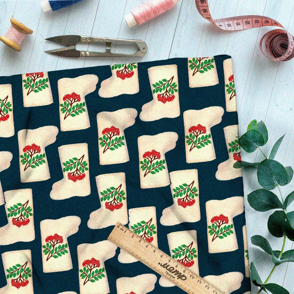 Ткань дюспо белые валенки с изображением рябины