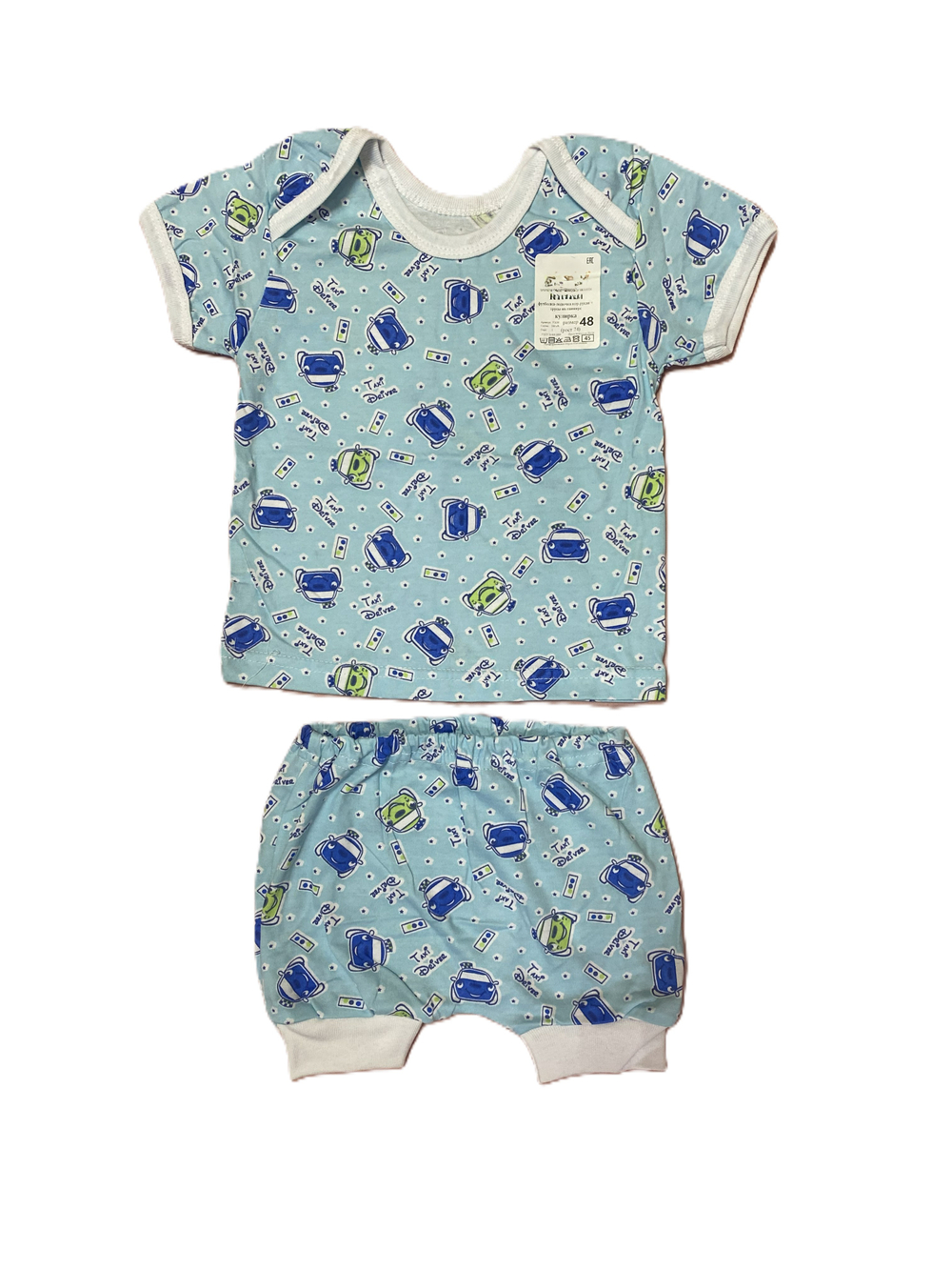 Костюм из 2х предметов (футболка-лодочка с коротким рукавом и трусы на памперс) из кулирки (100% хлопок) на рост 74 см