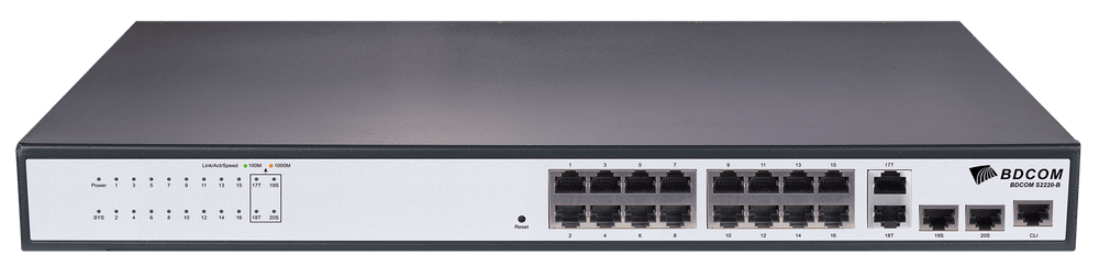 Управляемый коммутатор BDCOM S2220-B, 16 портов 100Мбит/с, 2 GE 1Гбит/с, 2 SFP 1Гбит/с, L2