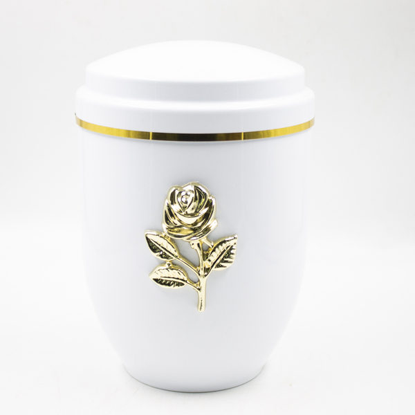 Урна для праха металл белый глянец "Роза"