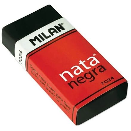 Ластик Milan 7024 прямоугольный, каучук, черный, картонный держатель