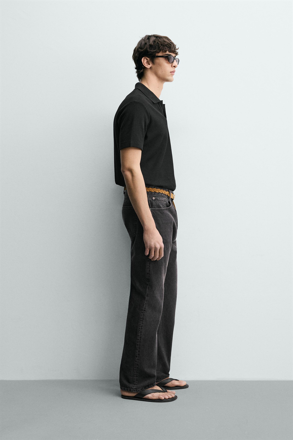 ZARA ПОЛО REGULAR FIT ИЗ ХЛОПКА С РЕЛЬЕФНЫМ УЗОРОМ, ЧЕРНЫЙ