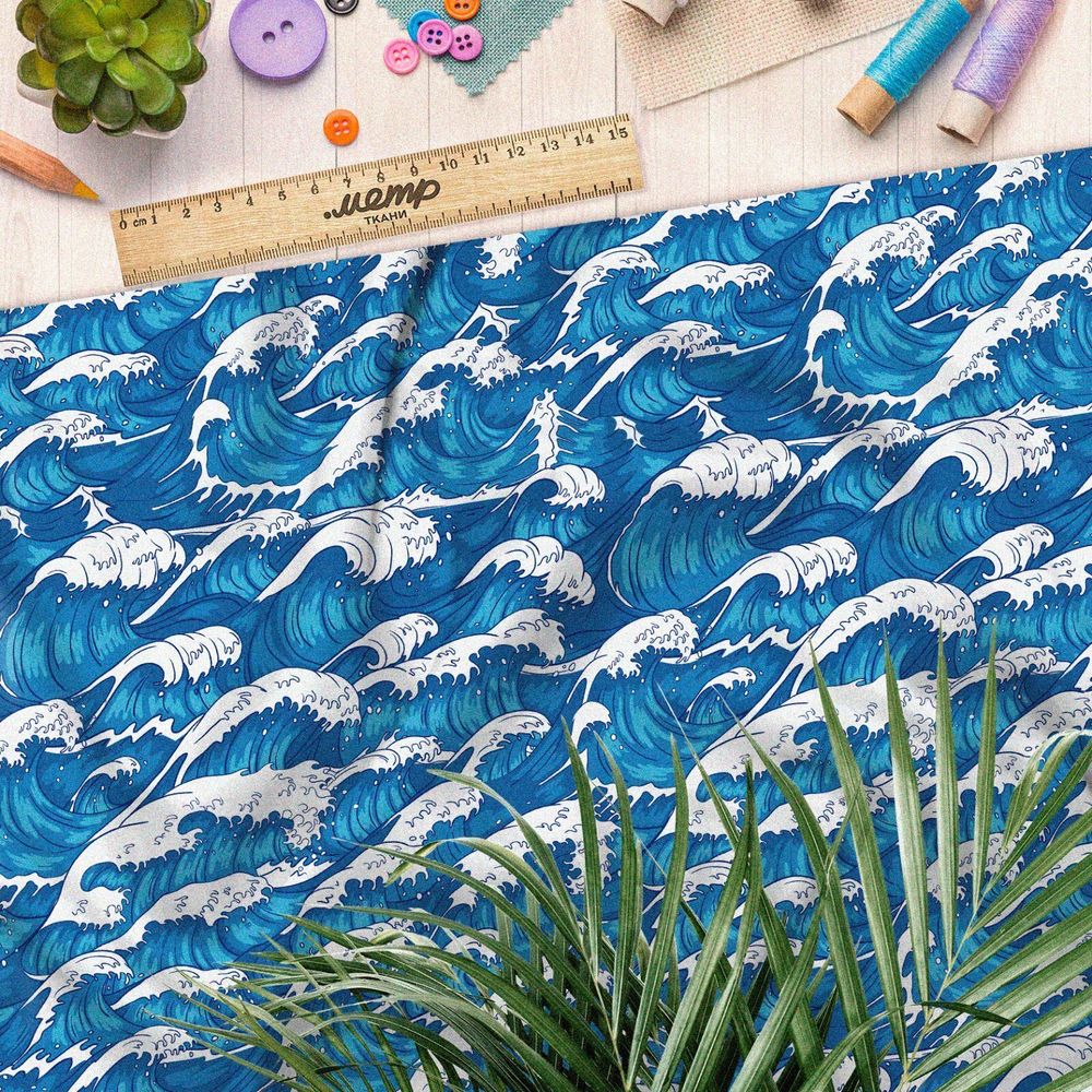 Ткань блэкаут бушующие волны