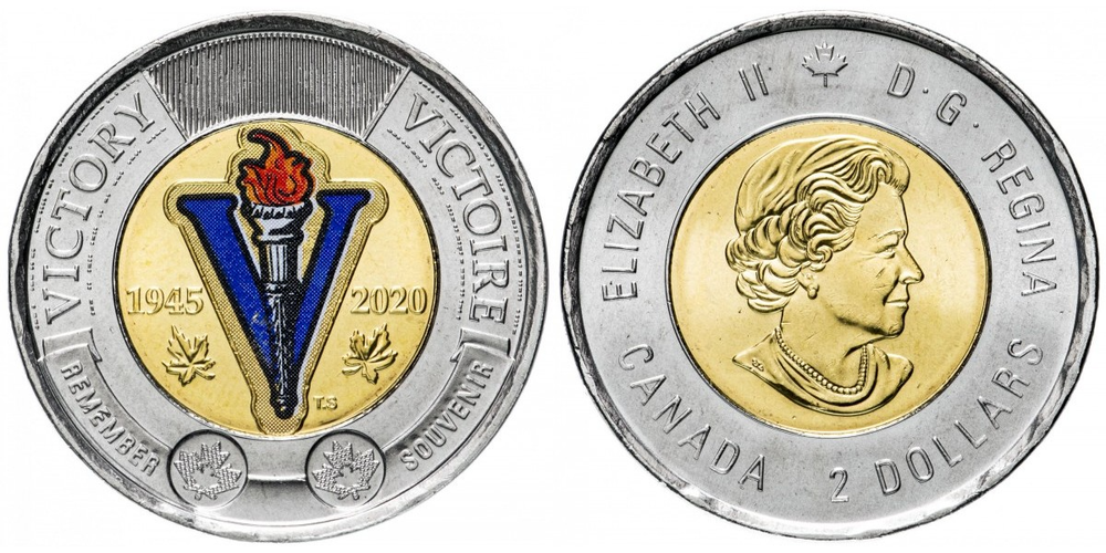 Канада 2 доллара, 2020 75 лет победе, Цветное покрытие aUNC