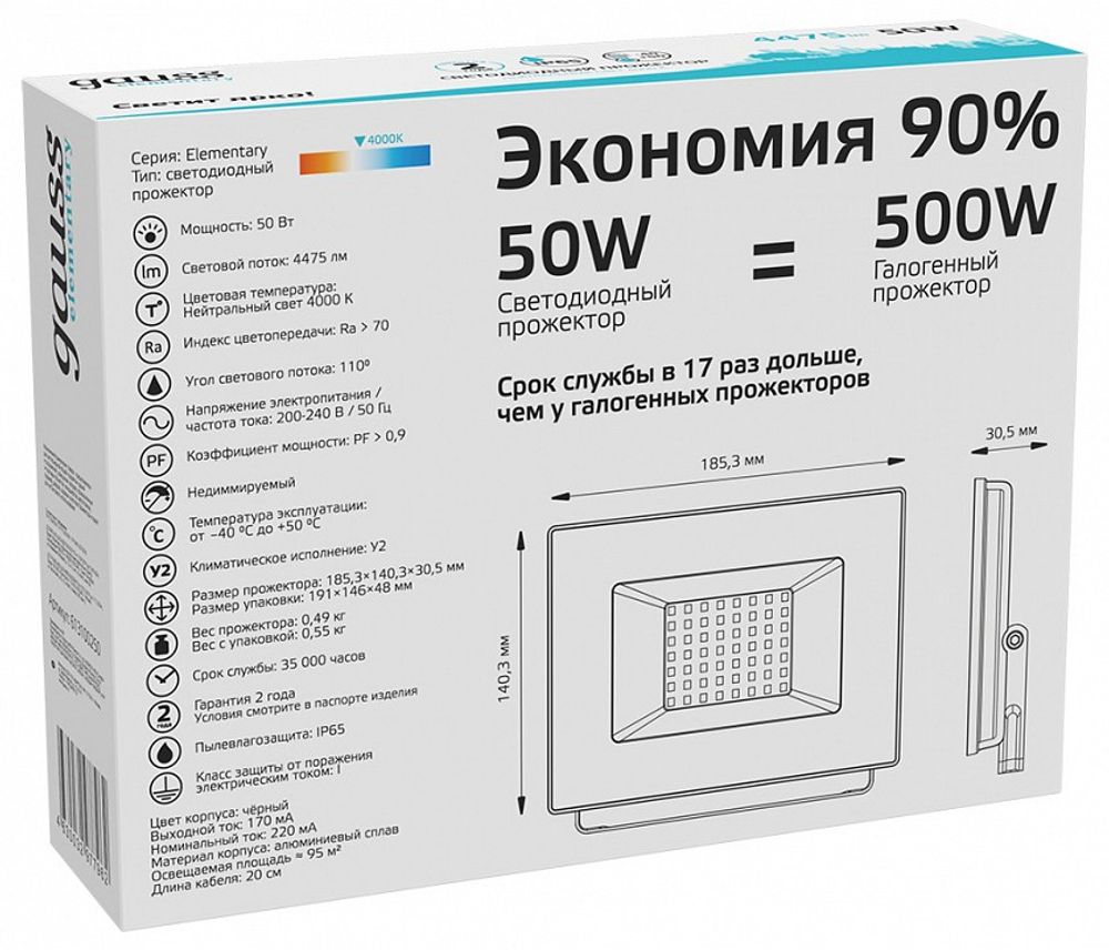 Настенно-потолочный прожектор Gauss Elementary 613100250