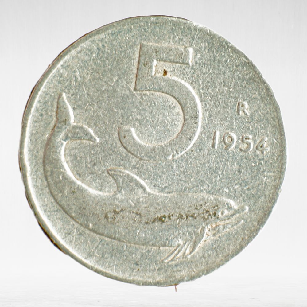 Italy 5 Lire 1954 R "Dolphin", VF