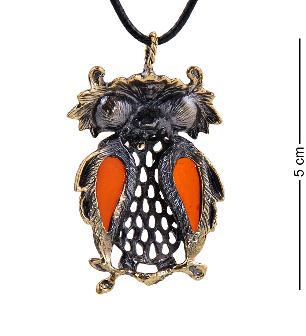 AM-1710 Подвеска «Сова на ветке» (латунь, янтарь)