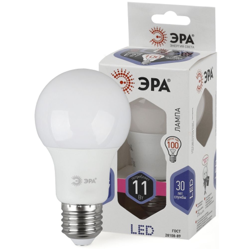 Лампа светодиодная ЭРА STD LED A60-11W-860-E27 11Вт груша холодный дневной свет Е27 | Лампы cветодиодные Груша (A)