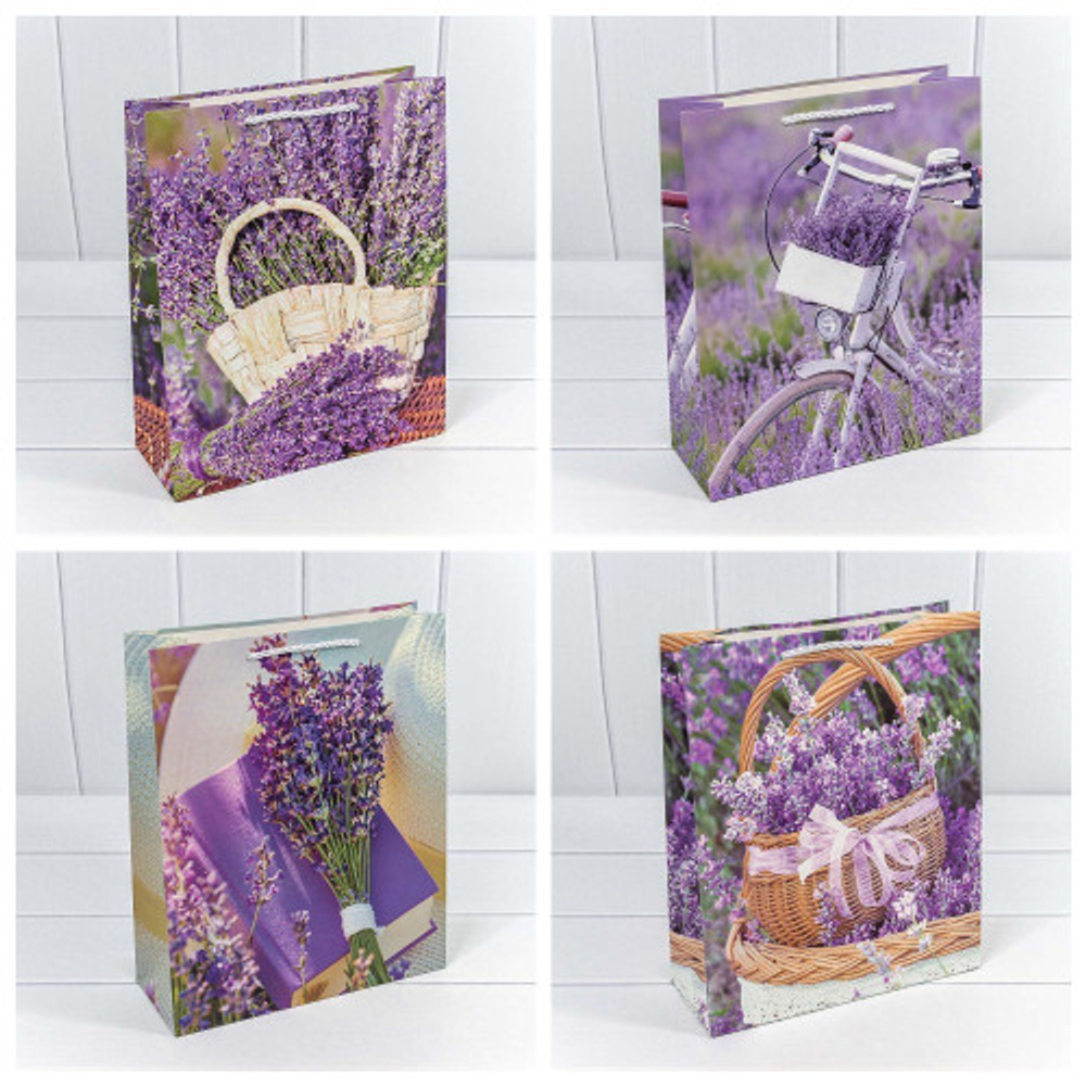 Пакет подарочный 26х32х10см "Лаванда" (Микс)