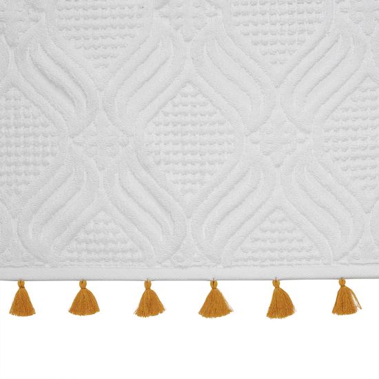 Полотенце банное белое, с кисточками цвета карри из коллекции essential, 70х140 см