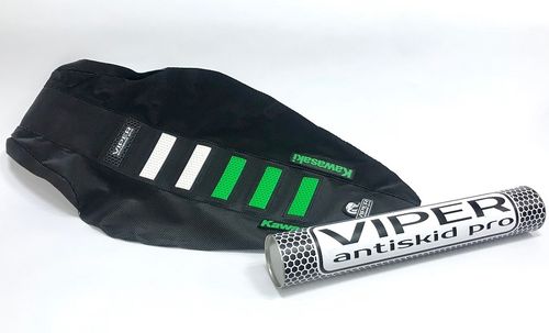 Чехол сиденья Kawasaki KXF 250 450 09-12 Бело-Зеленые вставки