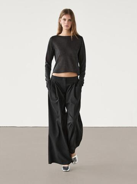 Massimo Dutti Футболка из блестящей полупрозрачной ткани, свинцовый