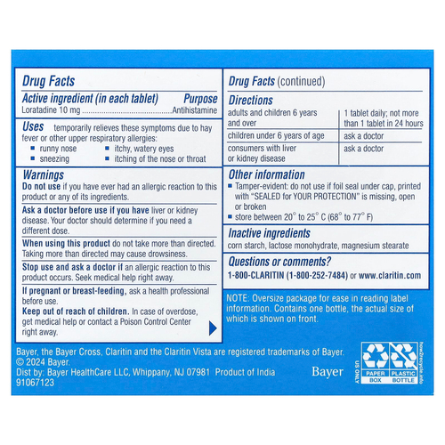 Claritin, Non-Drowsy, лоратадин в таблетках, 10 мг, 70 таблеток