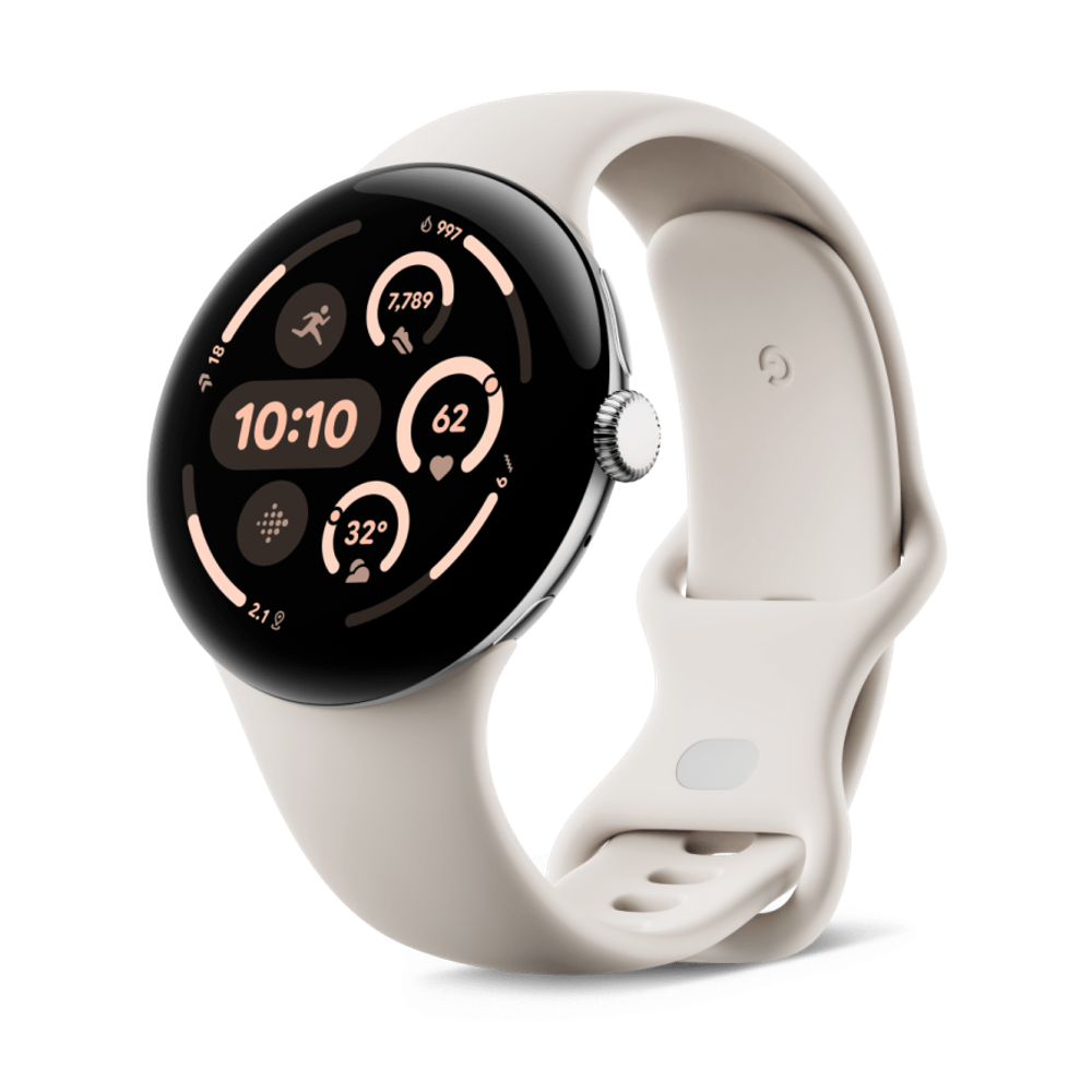 Умные часы Google Pixel Watch 3, 45 мм, Wi-Fi, «полированный серебристый» корпус, ремешок фарфорового цвета