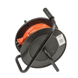 YX10-004 -UCK-4N-2x1.00-20M-S ORANGE-BLACK Удлинитель силовой на пластиковой катушке. б-з. 4 гнезда. 20м ПВС 2х1. 10A. Оранжевый-черный. TМ Uniel