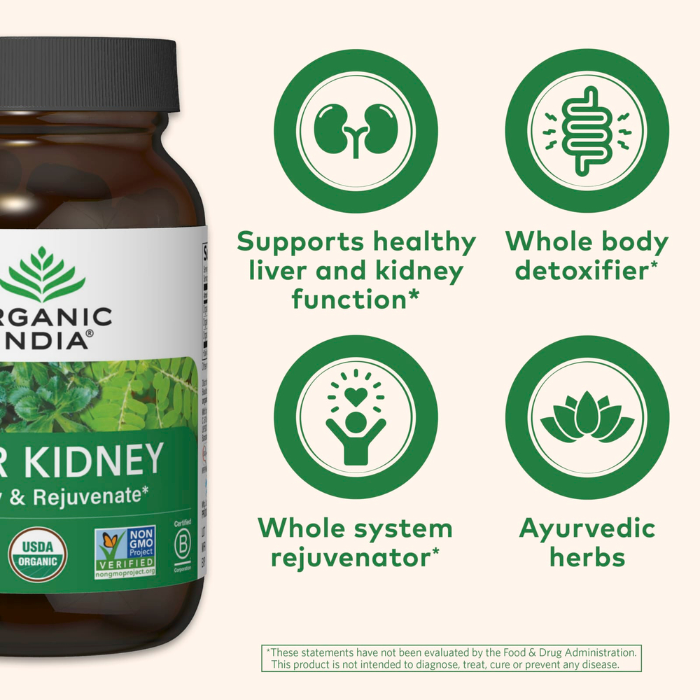 Organic India, печень и почки, 180 вегетарианских капсул