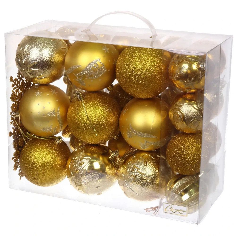 Набор ёлочных украшений «Wish» 6 см + 4 см (53 предмета), Золото