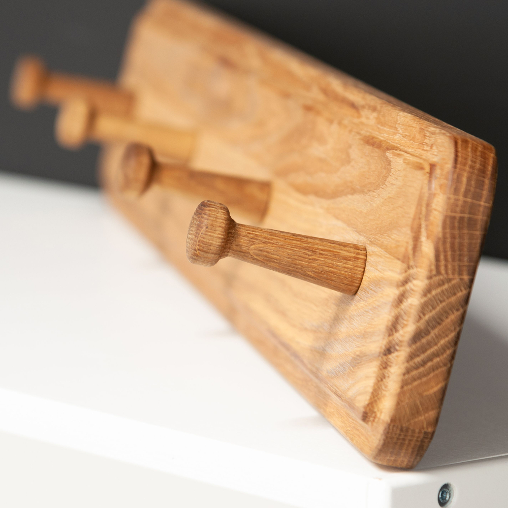 Вешалка настенная 60х7х10, для одежды с крючками, для прихожей, бани, детской, массив дуба, Dipriz