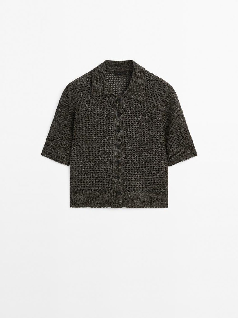 Massimo Dutti Кардиган с короткими рукавами, коричневый