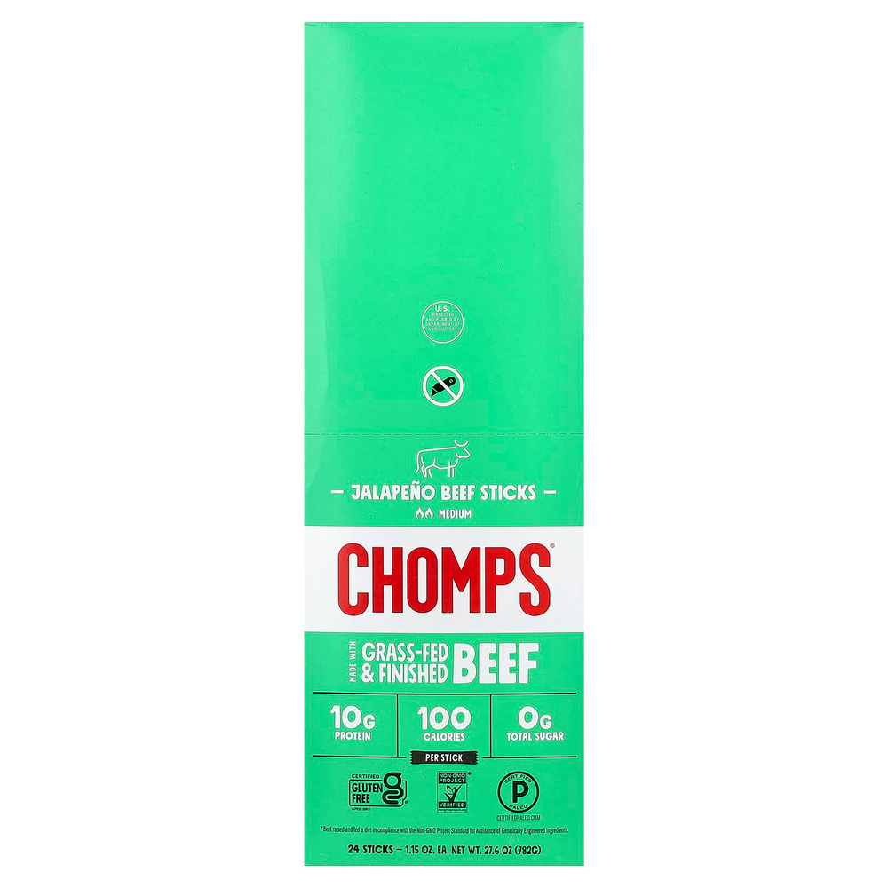 Chomps, Jalapeño Beef Sticks, Medium, 24 Sticks, 1.15 oz (32 g) Each