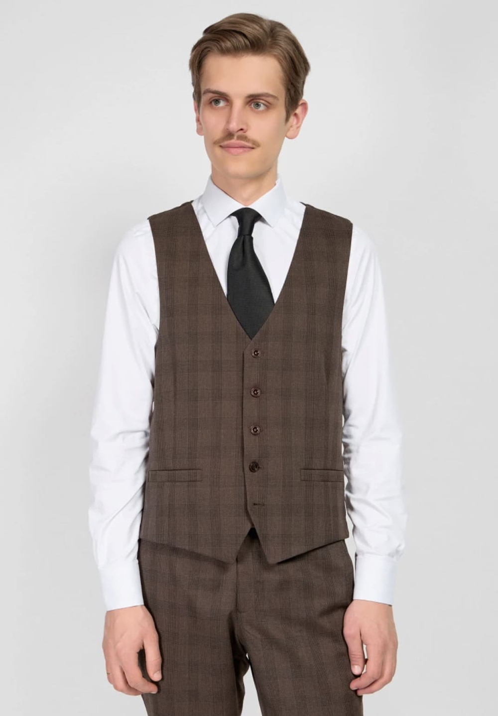 Мужской костюм тройка в клетку (коричневый) А44