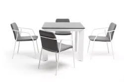 "Венето" обеденная группа на 4 персоны со стульями "Марокко", каркас белый, роуп серый