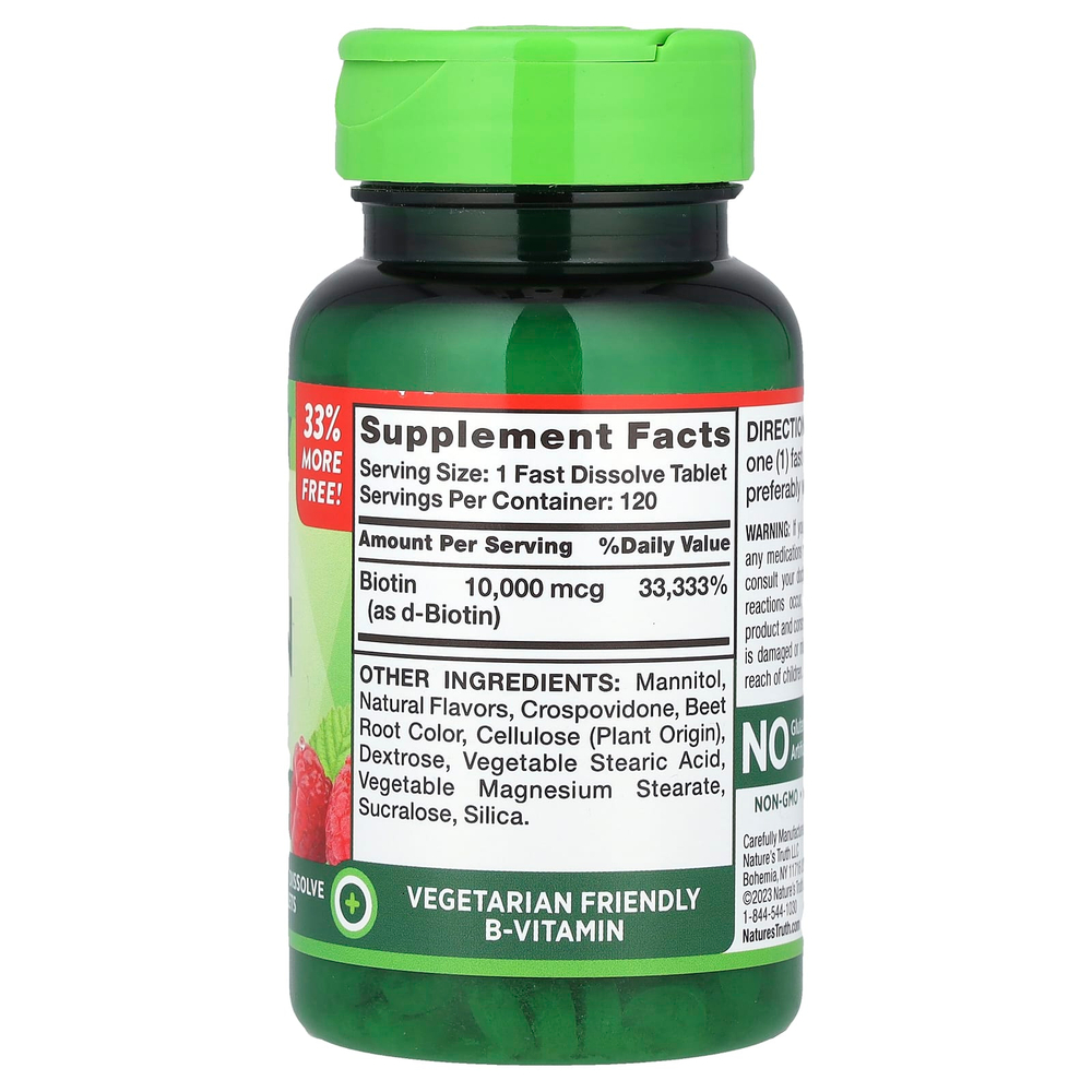 Nature's Truth, Maximum Biotin, натуральные ягоды, 10 000 мкг, 120 быстрорастворимых таблеток