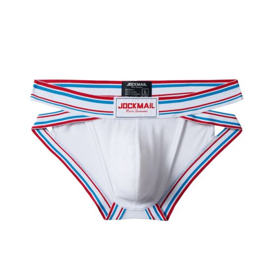 Мужские трусы брифы белые с вырезами по бокам JOCKMAIL JM2024-1