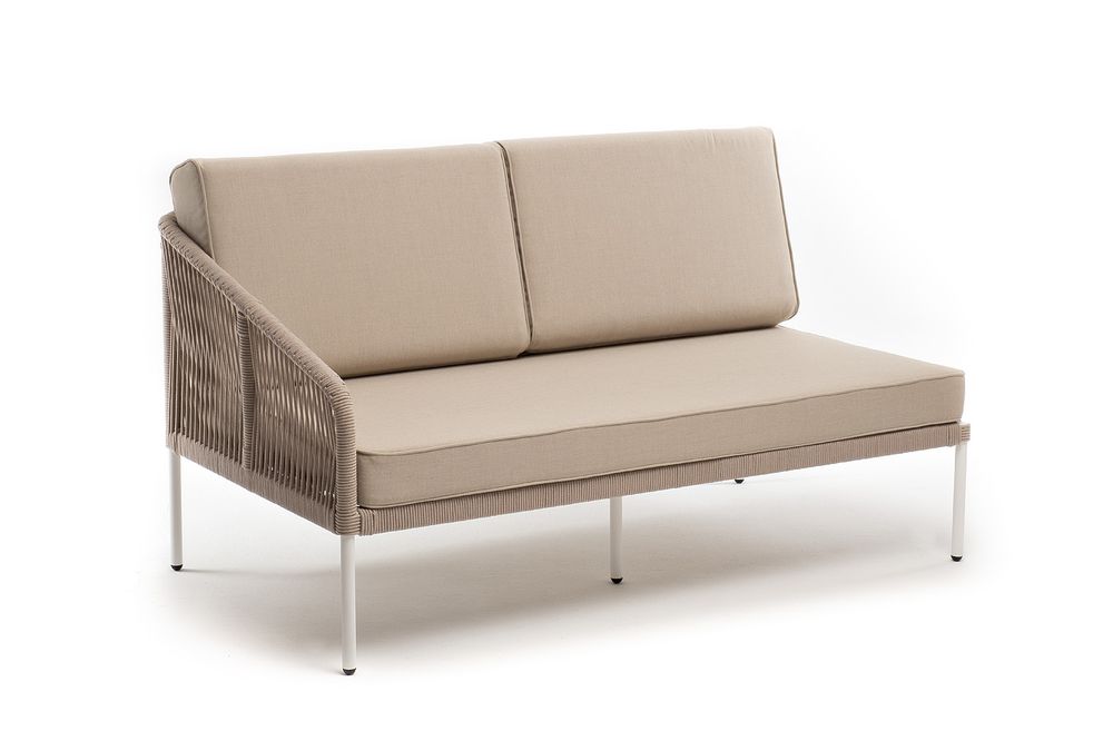 "Канны" правый модуль плетеный из роупа, каркас алюминий белый муар, роуп бежевый круглый, ткань бежевая 15052